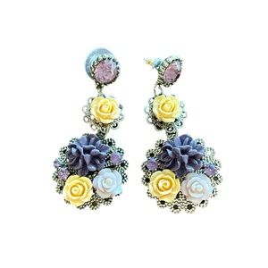 Betsey Johnson Purple Flower Rose Dangle Earrings